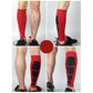 Red elastic knee support sleeves with black protective panel detail, worn on legs.