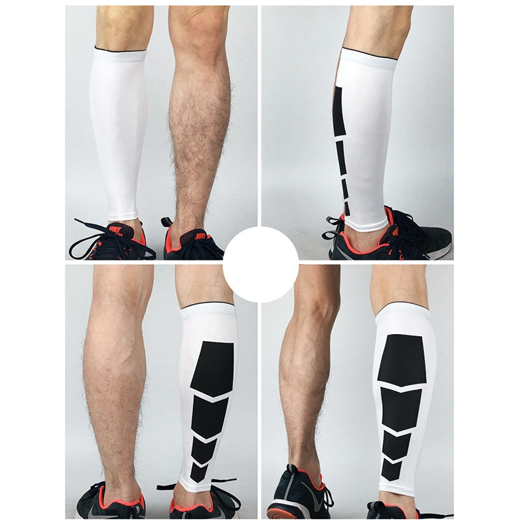White elastic knee support sleeves with black protective panel detail, worn on legs.