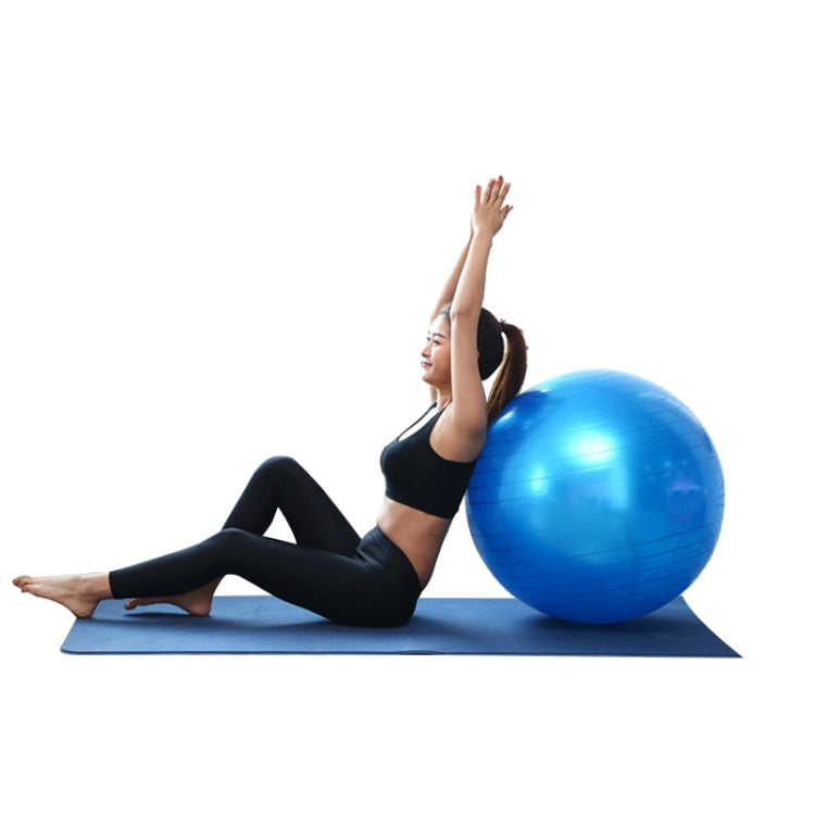 Blue anti-burst fitness yoga ball for core workouts and stretching