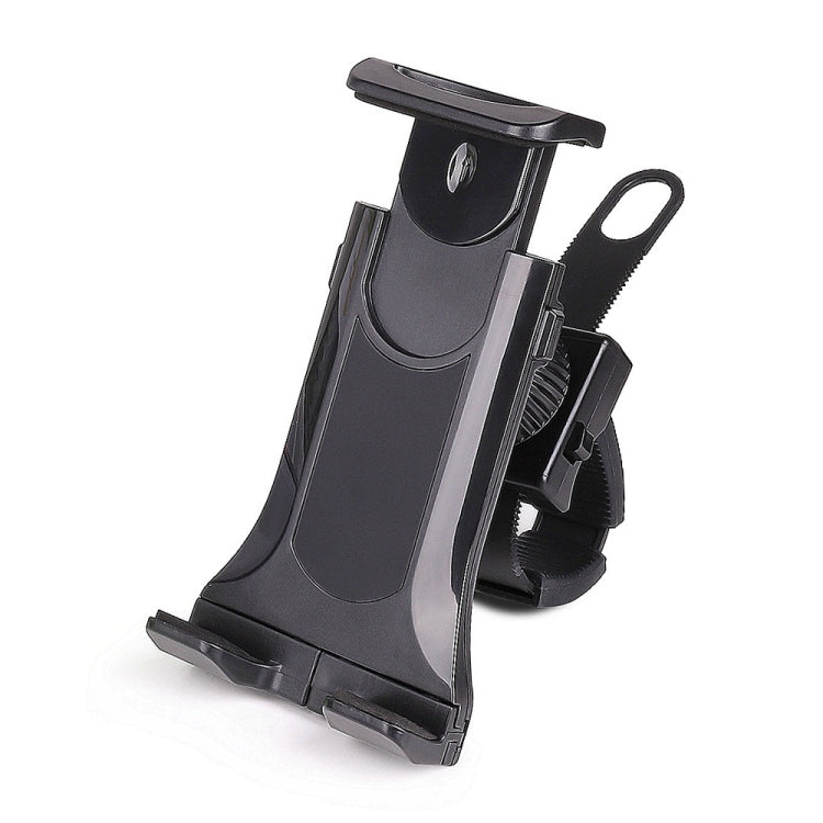 Bicycle phone holder clamp with curved cradle and strap ring, black