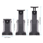 Bicycle phone holder sizing diagram, black cradle and base with measurements