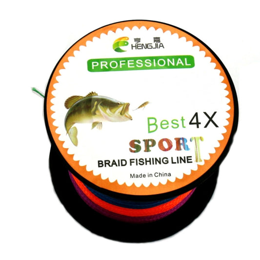 HENGJIA braided fishing line spool top label with fish graphic and Best 4X Sport badge.