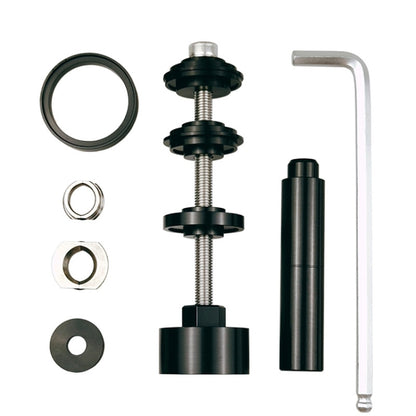 Bicycle bottom bracket press-in tool set with adapters, washers, and hex wrench