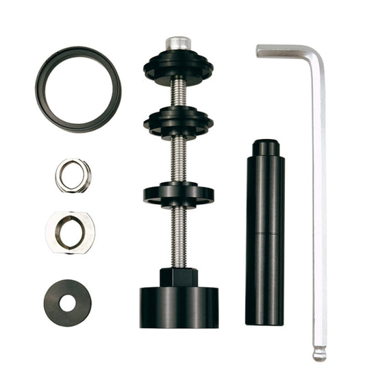 Bicycle bottom bracket press-in tool set with adapters, washers, and hex wrench