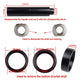 Bearing press tool disassembly kit with adapter rings and size diagram