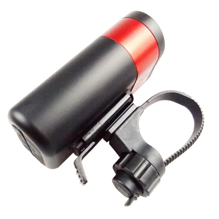Red and black bicycle front lamp speaker with handlebar mount and cable