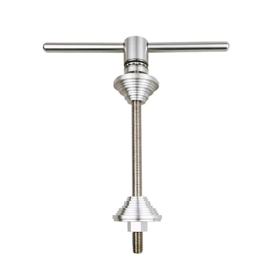 Bike axle press tool with two-bar handle and long threaded shaft