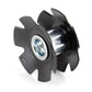 Side view of black star nut with zinc threaded insert for bike headset