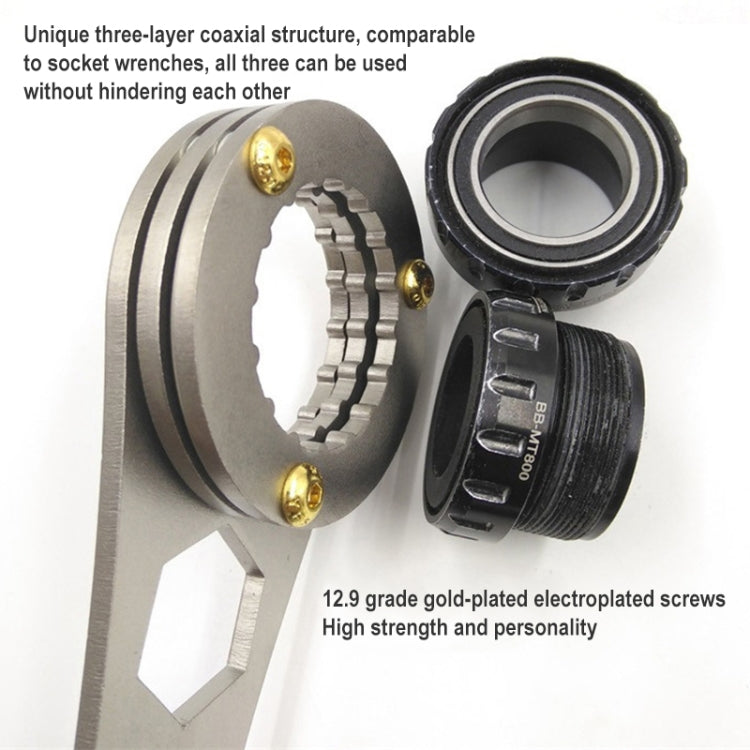 Bike bottom bracket wrench head with toothed ring and black threaded collar