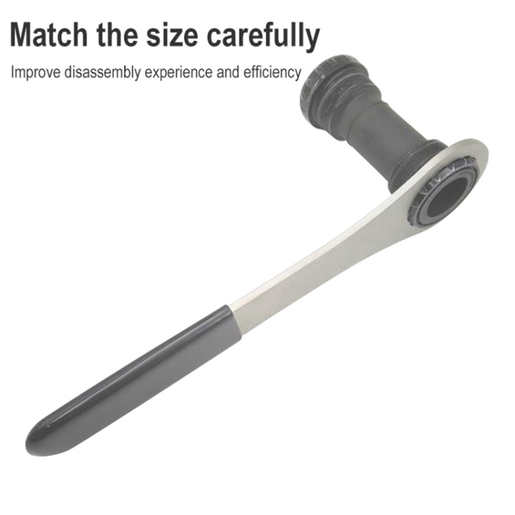 Bike bottom bracket wrench with long metal shaft and black end cap
