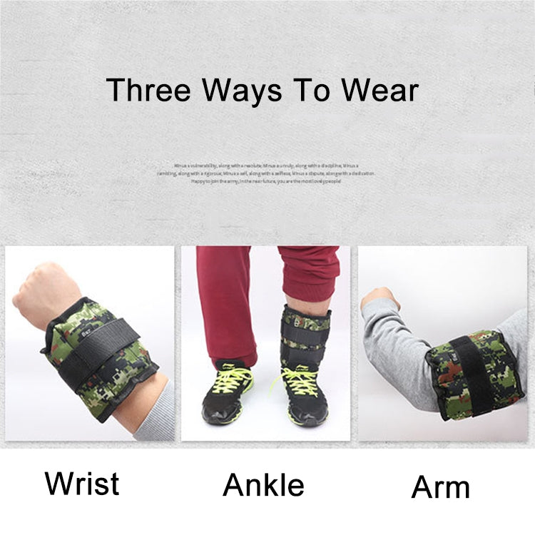 Adjustable camo weight sandbags for wrist, ankle, or arm wear with straps