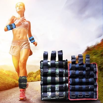 Adjustable ankle weight sandbags, dark blue/black padded wraps with quick buckles