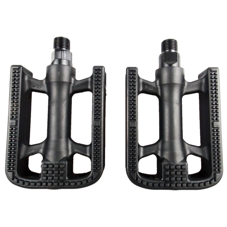 Anti-slip bicycle plastic pedals, dark gray/black, studded grip, threaded axle