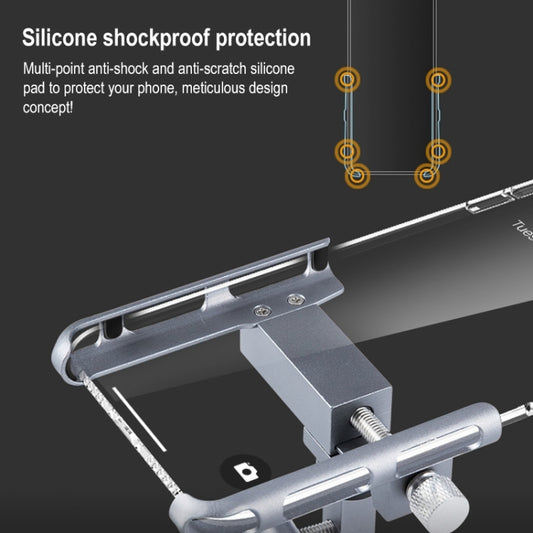Silver metal phone holder bracket with front cradle and side protective frame