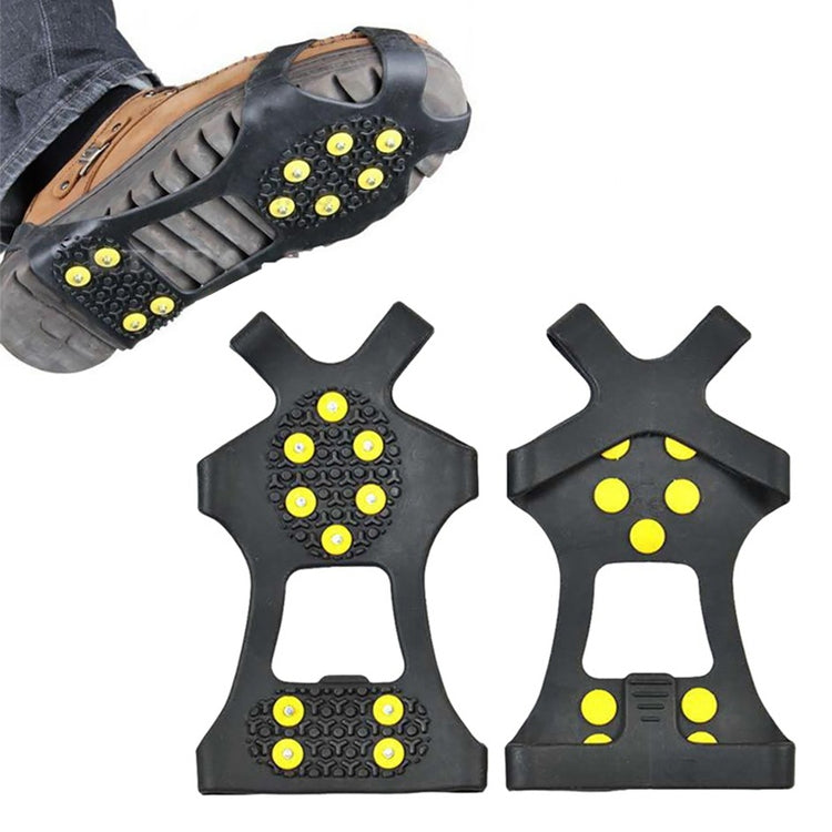 Non-slip ice traction shoe covers, black rubber with yellow claw studs
