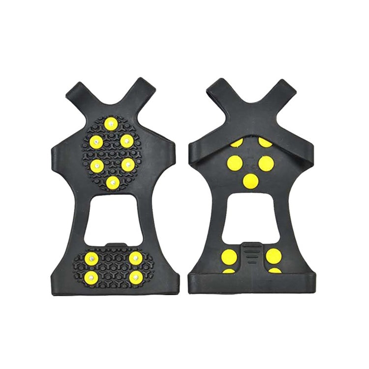 Set of black non-slip ice traction shoe covers with yellow stud spikes