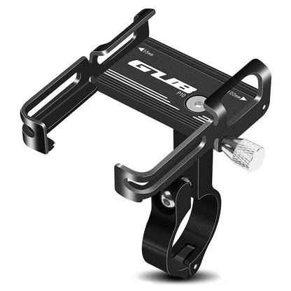 Black aluminum bike phone holder with adjustable clamp and side wings