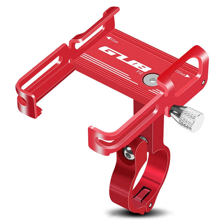 Red aluminum bike phone holder with side wings and handlebar mounting clamp