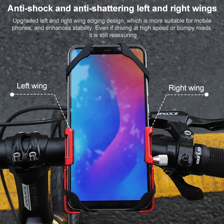 Bike phone holder with phone secured between left and right wing supports