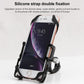 Bike phone holder with double silicone strap securing a phone in landscape view