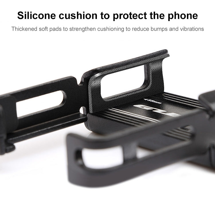 Black bike phone holder with silicone cushion pads for shock protection
