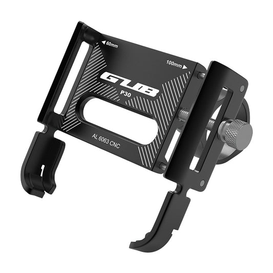 Black aluminum bike phone holder with adjustable side clamps and thumb-style knob