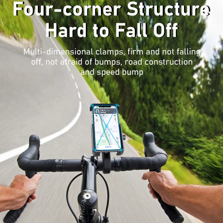 Bike handlebar phone holder, four-corner clamp design holding phone upright