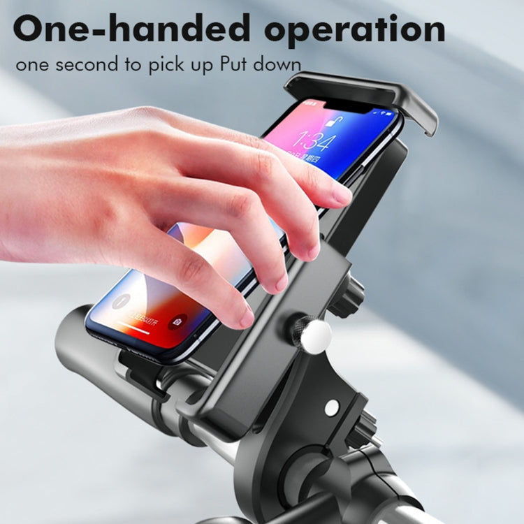 Hand adjusting QX-21 cycling phone holder with phone secured on front bracket