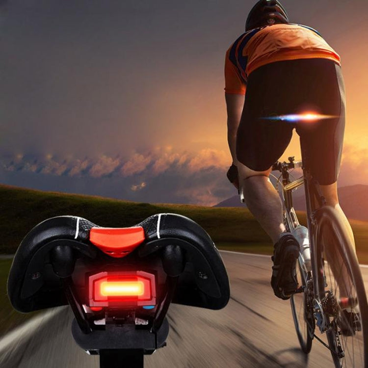 Bike tail light with glowing red bar light, mounted on bike