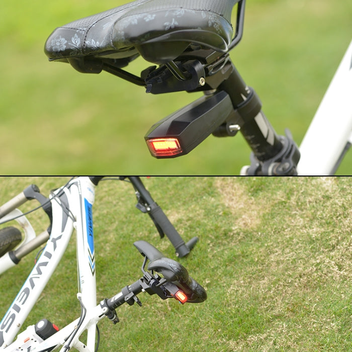 Bike rear warning light with red LED panel, black mount and metal bracket