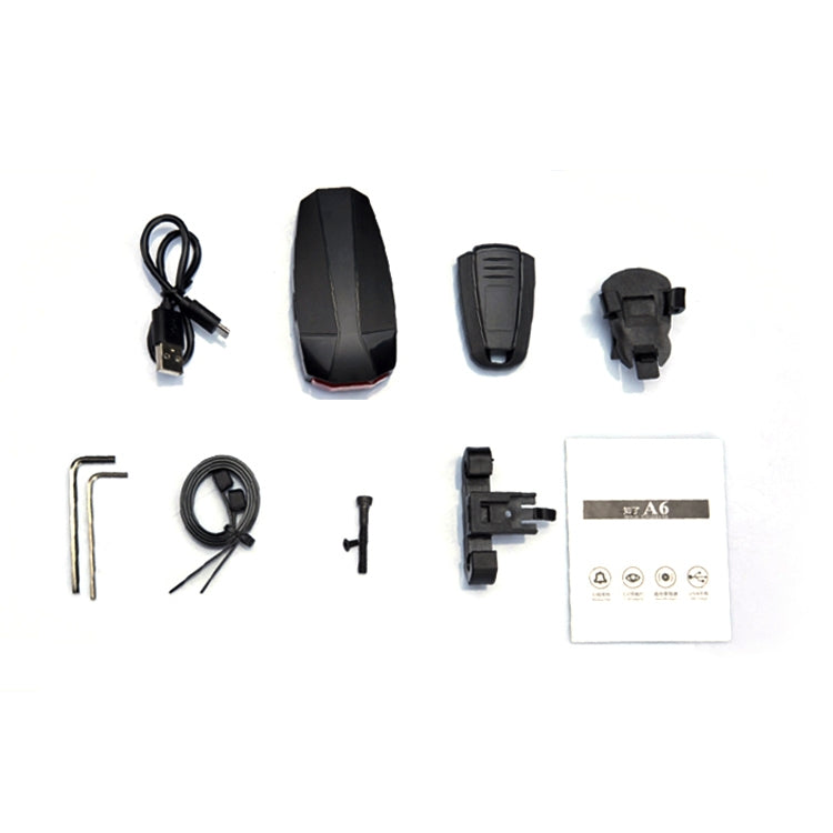 Bike tail light accessory set with cable, mounting parts, and remote control