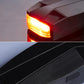 Rear bike tail light with red glowing light bar and black rectangular body