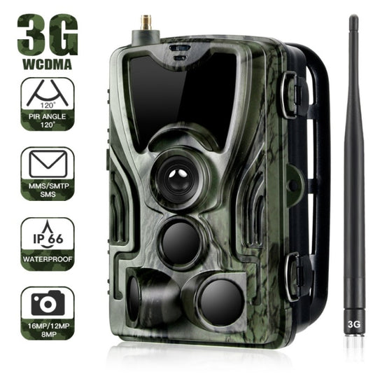 Camouflage trail camera with front IR sensor window and dual lens housings