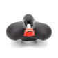 Black bicycle saddle with U-shaped hollow center and orange support panel