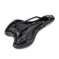Black bicycle saddle underside with molded base and mounting holes