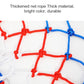 Basketball net rope mesh close-up showing red and blue knot rows