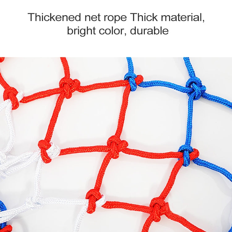Basketball net rope mesh close-up showing red and blue knot rows
