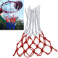 Basketball net rope with white hanging cords and red-and-blue woven sections