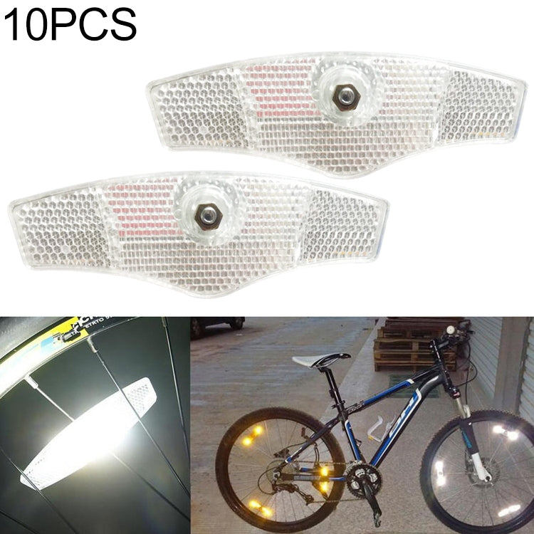 White bike spoke reflectors set with two clear lenses and center mounting screws