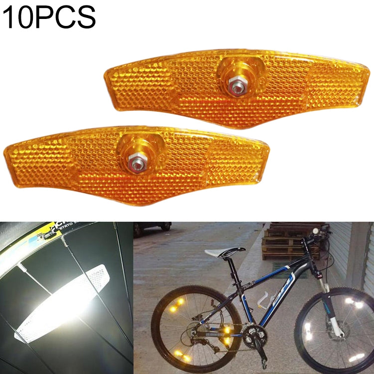 Amber bike spoke reflectors set with two clear lenses and center mounting screws