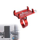 Red handlebar phone mount with U-clamp and side posts; phone holder attached
