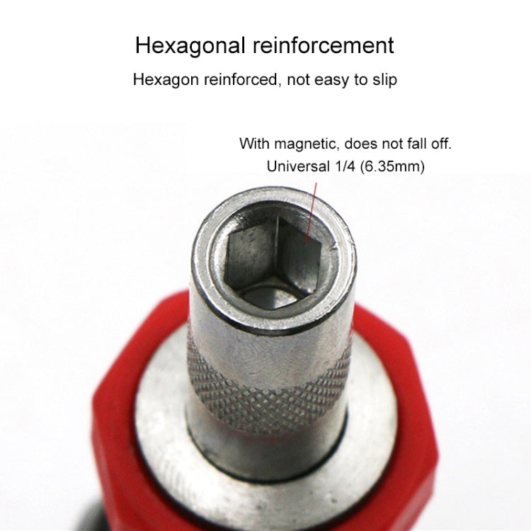 1/4 hex socket tip with magnetic core and reinforced walls for ratchet screw driving