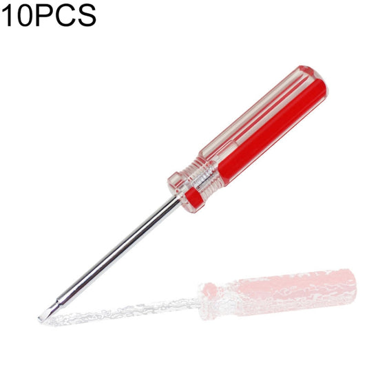 Magnetic triangular screwdriver with red handle and chrome shaft, translucent tip guide