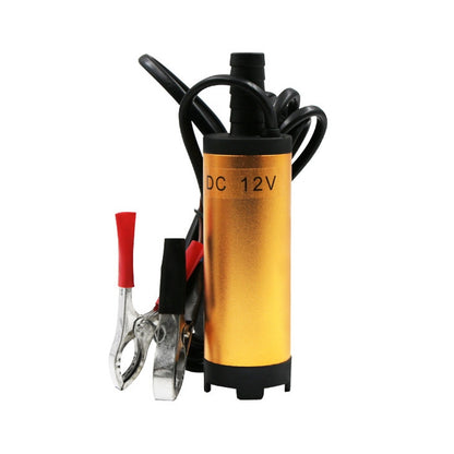 12V mini water pump with gold canister and black hose outlet