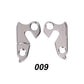 Rear derailleur tail hook set of 2, silver alloy, marked 009, with mounting holes