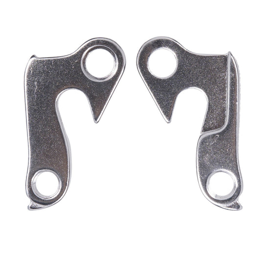 Alloy rear derailleur tail hook set, two metal pieces with mounting holes