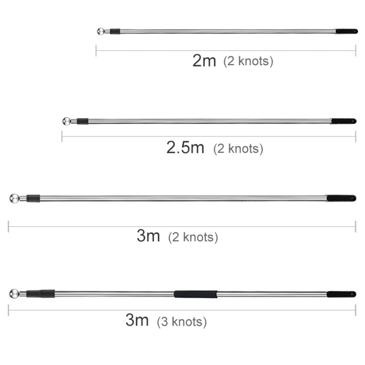 Set of telescopic teaching sticks showing 2m, 2.5m, and 3m lengths with knots