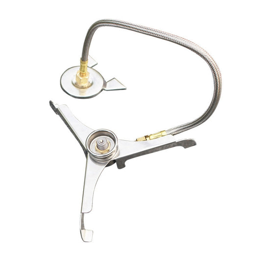 Outdoor gas furnace adapter with flexible braided hose and brass valve