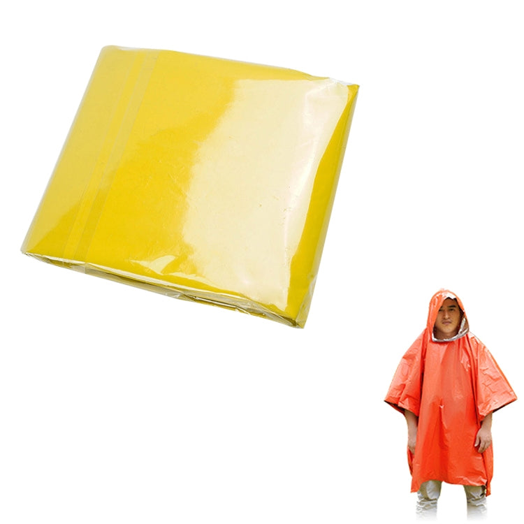Yellow long rain poncho, folded in a compact square bundle