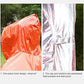 Orange one-piece hooded rain poncho with sealed, taped seams